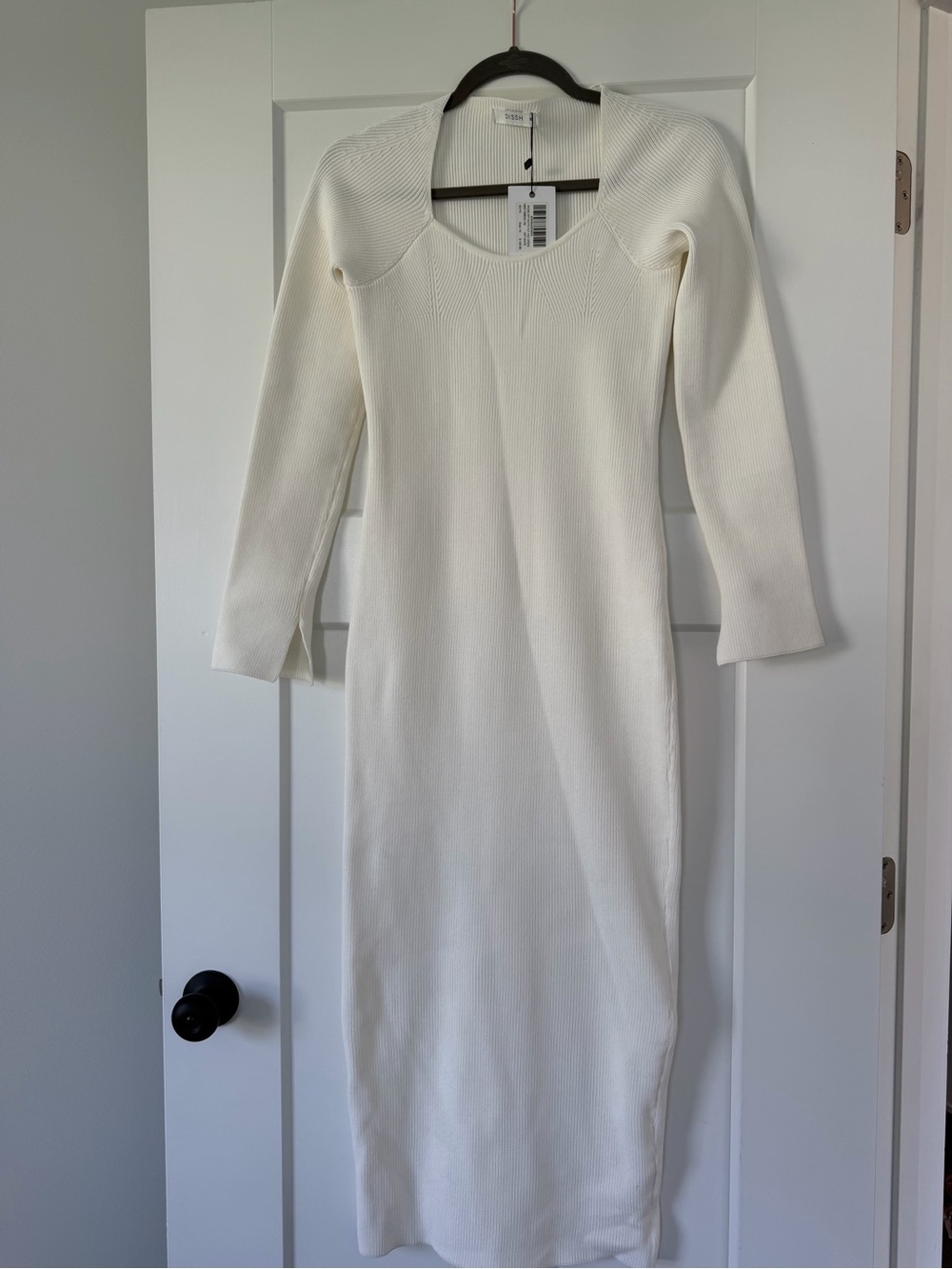 DISSH White Ribbed Long Sleeve Midi Dress